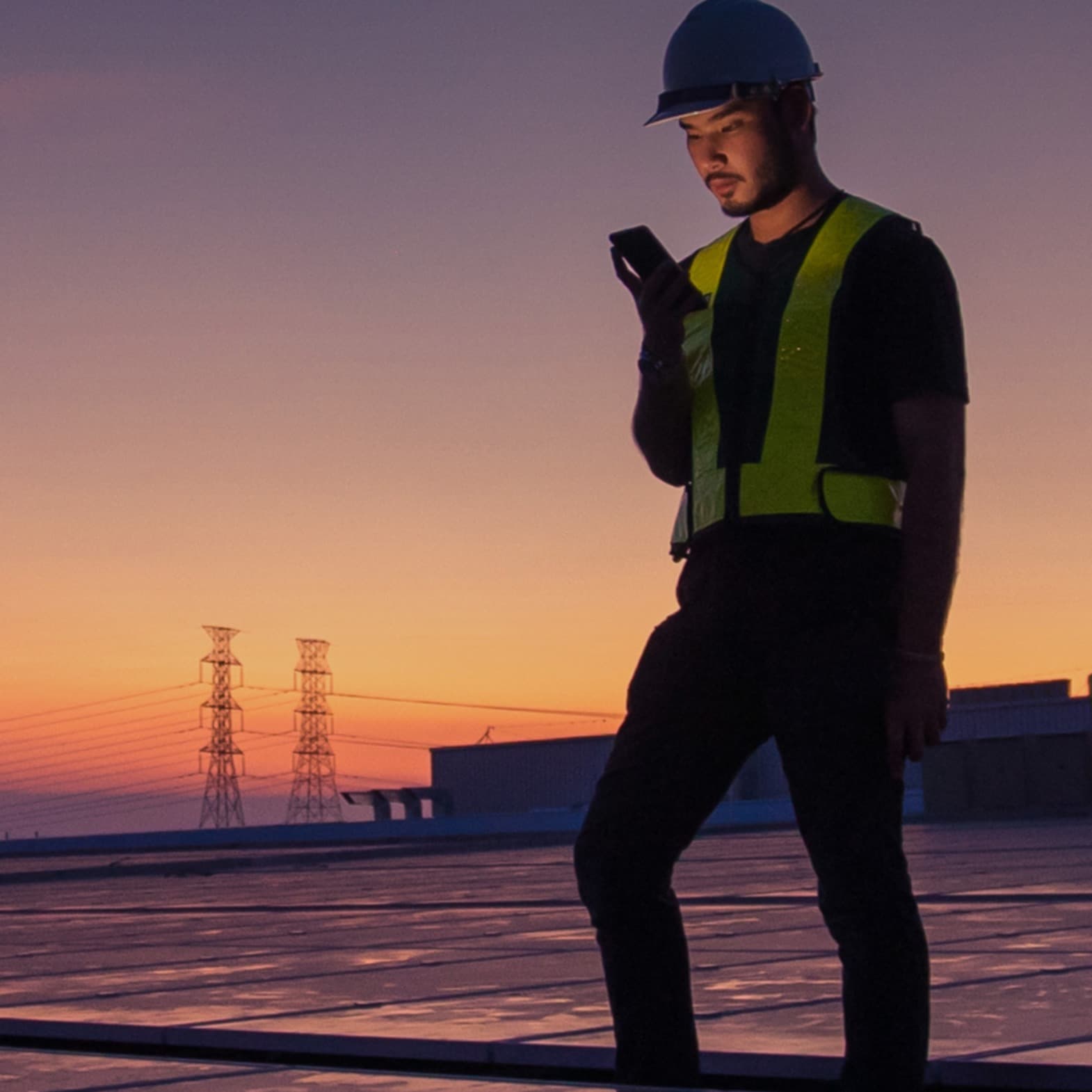 Sunrise sunset data center mobile phone power lines